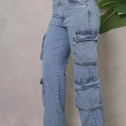 Calça Cargo Jeans Wide Leg 4 Bolsos