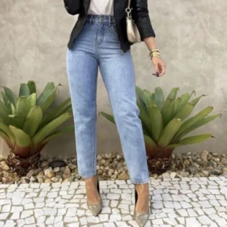 Calça Jeans Feminina Shopee Mom Cintura Alta