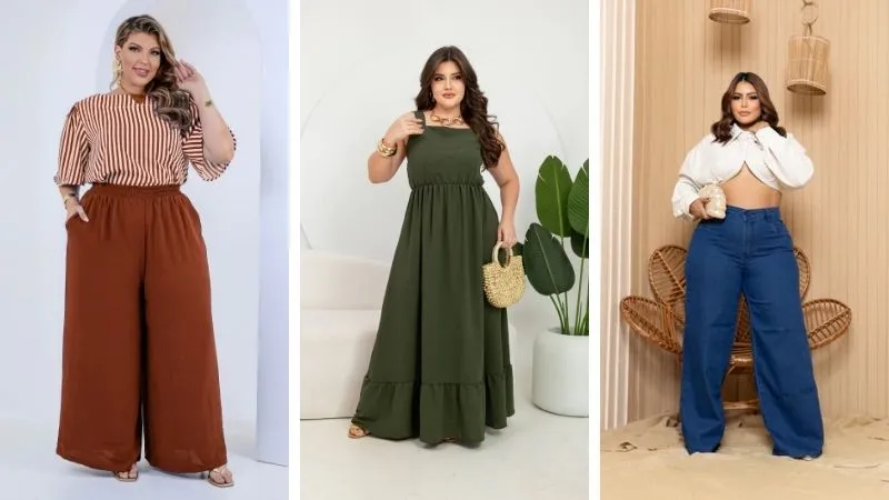 Calça cintura alta feminina plus size tendência moda 2026